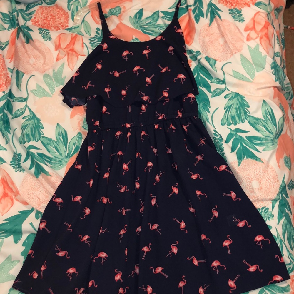 elle navy blue flamingo dress!!